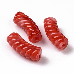 FireBrick Two Tone Opaque Acrylic Beads, Curved Tube, FireBrick, 35x14x11.5mm, Hole: 3.2mm, about 152pcs/500g