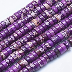 Purple Natural Imperial Jasper Beads Strands, Dyed, Heishi Beads, Flat Round/Disc, Purple, 8x3mm, Hole: 1mm, about 133pcs/strand, 15.7 inch(40cm)
