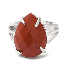 Piedra Roja Anillos ajustables en forma de lágrima de jaspe rojo natural, anillo de latón platino, sin plomo y el cadmio, tamaño de EE. UU. 7 (17.3 mm)