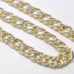 Серебро Алюминиевыми двойными цепями ссылку, несварные, с катушкой, без свинца и без никеля , серебряный цвет гальваническим, 18x13x4 мм, около 32.8 футов (10 м) / рулон