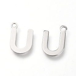 Letter U 201 Stainless Steel Charms, Alphabet, Letter.U, 12x8x0.6mm, Hole: 1.4mm