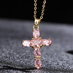 Rosa Claro Collares con colgante cruzado de latón con diamantes de imitación, rosa luz, 15.75 pulgada (40 cm)