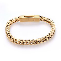 Golden 304 Stainless Steel Chain Bracelets, with Bayonet Clasps, Golden, 8-5/8 inch(22cm), 6.5x6.5mm
