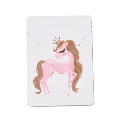 Unicorn Rectangle Paper Necklace Display Cards, Jewelry Display Cards for Necklace Storage, White, Horse Pattern, 7x5x0.05cm, Hole: 1mm