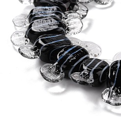 Black Handmade Lampwork Beads, Candy with Stripe Pattern, Black, 26~29x9x7.5~8mm, Hole: 1mm