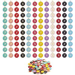 Letter X 120 шт 12 цвета позолоченные подвески из сплава, с эмалью, эмалированные блестки, плоские круглые с буквы, letter.x, 14x12x2 мм, отверстие : 1.5 мм, 10 шт / цвет