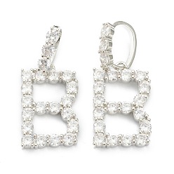 Letter B Brass Micro Pave Clear Cubic Zirconia Pendants, Letter, Letter.B, 19~22.5x10.5~20x2.5mm, Hole: 9.5x6mm