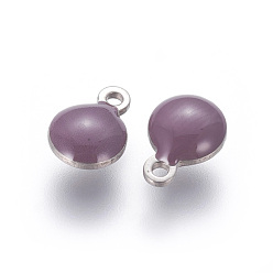 Púrpura 304 encantos de esmalte de acero inoxidable, lentejuelas esmaltadas, plano y redondo, color acero inoxidable, púrpura, 13.5x10x3.5~4 mm, agujero: 1.4 mm