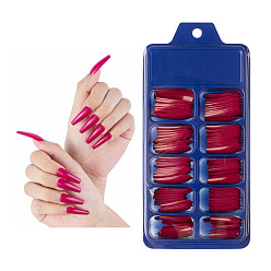 Средний Фиолетово-красный 100шт 10 размер трапециевидной формы пластиковые накладные ногти, пресс с полным покрытием на накладных ногтях, нейл-арт съемный маникюр, аксессуары для украшения ногтей для практики маникюра, средне фиолетовый красный, 26~32x7~14 мм, 10шт / размер