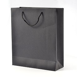 Black Rectangle Kraft Paper Bags, Gift Bags, Shopping Bags, with Nylon Cord Handles, Black, 28x20x10cm