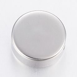 Stainless Steel Color 304 Stainless Steel European Beads, Large Hole Beads, Flat Round, Stainless Steel Color, 15x7mm, Hole: 4mm