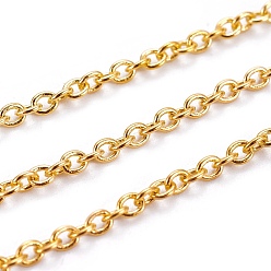 Oro Cadenas de cable de latón, soldada, con carrete, oval, sin cadmio y níque y plomo, dorado, 2.5x2x0.45 mm, aproximadamente 301.83 pies (92 m) / rollo.