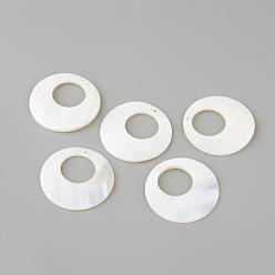 Creamy White Freshwater Shell Pendants, Flat Round, Creamy White, 45x3mm, Hole: 1.5mm