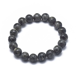 Labradorite Bracelets extensibles en perles de larvikite naturelles, ronde, 2 pouces ~ 2-1/8 pouces (5.2~5.5 cm), perle: 10 mm