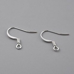 925 Sterling Silver Plated Brass Earring Hooks, Ear Wire, with Horizontal Loop, 925 Sterling Silver Plated, 16~18x16~18x1.5mm, Hole: 2mm, 20 Gauge, Pin: 0.8mm