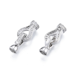 Real Platinum Plated Brass Fold Over Clasps, with Crystal Rhinestone Findings, Real Platinum Plated, Clasp: 13.5x7.5x5.5mm, Inner Diameter: 3.8x1.2mm, Ring: 15x9.5x2.5mm, Inner Diameter:  3.8x1.4mm