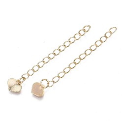 Real 18K Gold Plated Brass Chain Extender, Cable Chain, Nickel Free, with Heart Shape Charms, Real 18K Gold Plated, 52mm, Link: 4x3x0.4mm, Inner Size: 3x2mm, Heart: 7x8x0.5mm