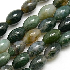 Moss Agate Natural Oval Moss Agate Beads Strands, 12x8mm, Hole: 1mm, about 32pcs/strand, 16.1 inch