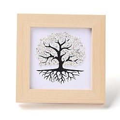 Howlite Tree of Life Natural Howlite Chips Picture Frame Stand, with Wood Square Frame, Feng Shui Money Tree Picture Frame Home Office Decoration, 66x130x120mm, Inner Diameter: 90x90mm