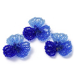 Blue Glass Beaded Cabochons, Cluster Beads, with Golden Plated Brass Perforated Disc Settings, Flower, Blue, 14x40x34mm