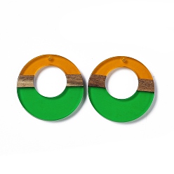 Зеленый лайм Подвески из прозрачной смолы и ореха, кольцо прелести, зеленый лайм, 38x3.5 мм, отверстие : 2 мм