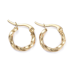 Golden 201 Stainless Steel Hoop Earrings, with 304 Stainless Steel Pins, Twisted Ring Shape, Golden, 14.5x2.5mm, Pin: 1x0.7mm