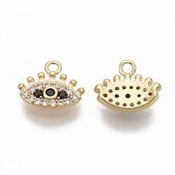 Real 18K Gold Plated Brass Micro Pave Cubic Zirconia Charms, Nickel Free, Real 18K Gold Plated, Eye, Clear & Black, 8x9.5x2mm, Hole: 1.2mm