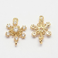Real 18K Gold Plated Flower Brass Micro Pave Grade AAA Cubic Zirconia Links, Cadmium Free & Nickel Free & Lead Free, Real 18K Gold Plated, 15x10x3mm, Hole: 1mm
