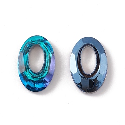 Azul Anillos de unión de vidrio electrochapado, anillo cósmico de cristal, anillo prisma, facetados, espalda plateada, oval, azul, 20x13x4~5 mm, diámetro interior: 10x5.3 mm