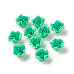Medium Spring Green Handmade Polymer Clay Beads, Rose, Medium Spring Green, 9.5~11x15~16x14~17mm, Hole: 1.4~2mm
