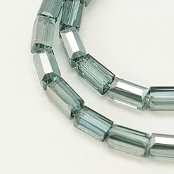 Light Blue Electroplate Glass Beads Strands, Half Silver Plated, Faceted, Cuboid, Light Blue, 6x3x3mm, Hole: 1mm