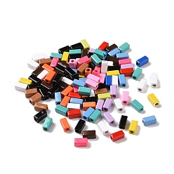 Mixed Color Spray Painted Alloy Beads, Cuboid, Mixed Color, 6x3x3mm, Hole: 1.5mm