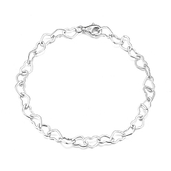 Real Platinum Plated Rhodium Plated 925 Sterling Silver Heart Link Chain Bracelets, with S925 Stamp, Real Platinum Plated, 7-1/2 inch(19cm), Chain: 4.5x6mm, Lobster Clasp: 8x5mm
