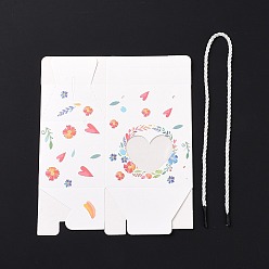 Flor Cajas de regalo de papel rectangular con asa de cuerda., caja de ventana de corazón transparente para envolver regalos, patrón floral, 9x11.5x11.5 cm