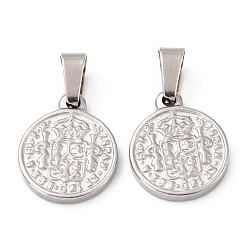 Stainless Steel Color 304 Stainless Steel Coin Pendants, Hispan Et Ind Rex Coin, Stainless Steel Color, 14x11x2mm, Hole: 5x7mm