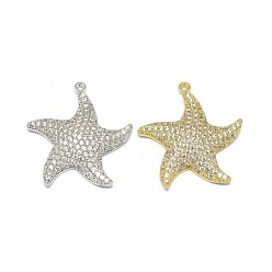 Mixed Color Alloy Micro Pave Cubic Zirconia Pendants, Long-Lasting Plated, Starfish/Sea Stars, Clear, Mixed Color, 27.5x26x5.5mm, Hole: 1.2mm