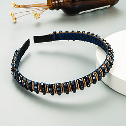 Bleu Ardoise Foncé Serre-tête en perles de verre bling bling, accessoires de cheveux de fête pour femmes filles, bleu ardoise foncé, 12mm