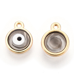 Gray Epoxy Resin Enamel Evil Eye Charms, with Rack Plating Light Gold Tone Alloy Open Back Bezel, Cadmium Free & Nickel Free & Lead Free, Gray, 10x8x1.5~2.5mm, Hole: 1mm