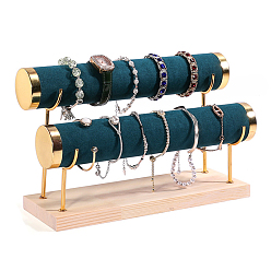 Verde Oscuro Expositor de pulseras con barra en T de terciopelo, soporte organizador de joyas con base de madera, para guardar pulseras y relojes, verde oscuro, 2 cm