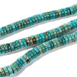 Pale Turquoise Natural Imperial Jasper Beads Strands, Dyed, Heishi Beads, Flat Round/Disc, Pale Turquoise, 8x3mm, Hole: 1mm, about 133pcs/strand, 15.7 inch(40cm)