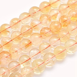 Citrine Natural Citrine Beads Strands, Round, 8mm, Hole: 1mm, about 49pcs/strand, 15.5 inch(39.5cm)