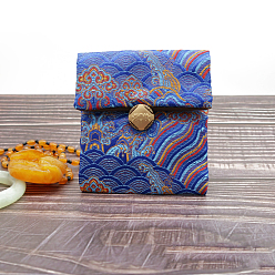Bleu Royal Pochettes d'emballage de bijoux en satin de style chinois, sacs-cadeaux, rectangle, bleu royal, 10x9 cm