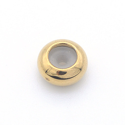 Golden 201 Stainless Steel Beads, with Rubber Inside, Slider Beads, Stopper Beads, Rondelle, Golden, 8x4mm, Hole: 4mm, Rubber Hole: 1.2mm