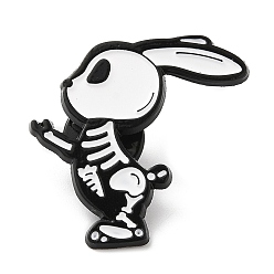 Lapin Épingles en émail squelette d'Halloween, badge en alliage noir d'électrophorèse pour vêtements de sac à dos, lapin, 30x30x1.5mm