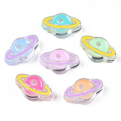 Mixed Color Transparent Acrylic Enamel Beads, Planet, Mixed Color, 16.5x27.5x9mm, Hole: 3.5mm