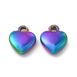 Rainbow Color Revestimiento iónico (ip) 304 encantos de acero inoxidable, encanto del corazón, color del arco iris, 7.5x6x2 mm, agujero: 1.2 mm