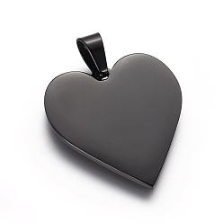 Electrophoresis Black 304 Stainless Steel Stamping Blank Tag Pendants, Heart, Electrophoresis Black, 25x23.5x1.4mm, Hole: 4x7mm