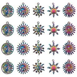 Rainbow Color 20Pcs 20 Style Rainbow Color Alloy Charm & Pendant, Sun, for Jewelry Making, 19~29mm, 1Pc/style