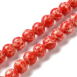 Красный Синтетические окрашенные нити императорской яшмы, круглые, красные, 8 мм, отверстие : 1.2 мм, около 47~48 шт / нитка, 14.96''~15.16'' (38~38.5 см)