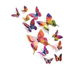 Colorido 12pcs pvc 3d pegatinas decorativas de pared de mariposa, decoraciones de la pared, colorido, 60~120 mm